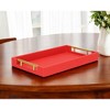 HomeRoots 16" Red Wood and Vinyl Faux Shagreen Handmade Serving Tray With Handles - 2 of 4