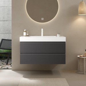 FAMYYT 36 in. Single Sink Floating Gray Bath Vanity with White Acrylic Top, Soft-close Drawers - 1 of 4