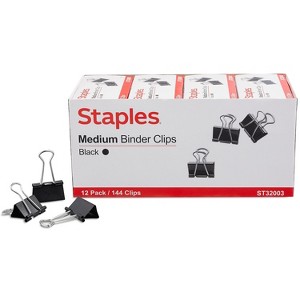 Staples Medium Binder Clips Bulk PK Blk 1 1/4" Size with 5/8" Capacity 144/PK 395200 - 1 of 4