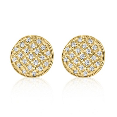 Pompeii3 Pave Diamond Round Studs Screw Back Earrings White or Yellow Gold 7mm Wide