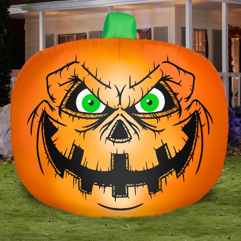 Gemmy Halloween Inflatable Flat Styled Jack O' Lantern with Creepy Face, 7.5 ft Tall, Multi, 2 of 6