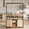 Farmhouse Kitchen Island with Storage - Coffee Bar Station with Power Outlet & Sliding Barn Doors - 4 of 4