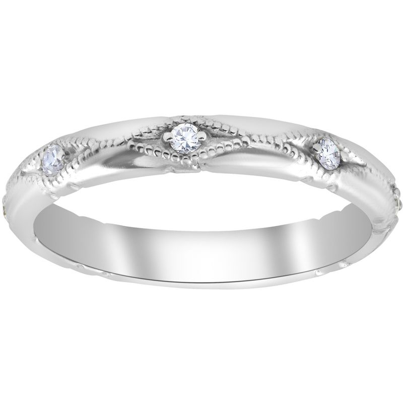 Pompeii3 Diamond Wedding Ring Vintage Stackable Womens Engagement 14k White Gold Band, 1 of 5