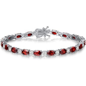 Sterling Silver Tennis Bracelet with Birthstone Charms, 7 Inch Fine Jewelry Christmas Gift for Women - 1 of 4
