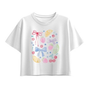 Girls' - Instant Message - Watercolor Fruit And Bows Short Sleeve Boxy Graphic T-Shirt - 1 of 2