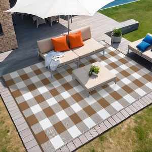 Outdoor Modern Stripe Picnic Mat Lightweight Woven Plastic Straw Rug for Camping Garden Backyard Patio Auto Low Pile Reversible Erasable Area Rugs - 1 of 4