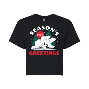 Women's - Coca-Cola - Seasons Greetings Polar Bears Cropped Graphic T-Shirt - 1 of 4