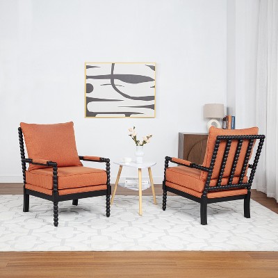 SEYNAR Mid Century Boucle Uplostered Wood Accent Armchair with Cushion Set of 2