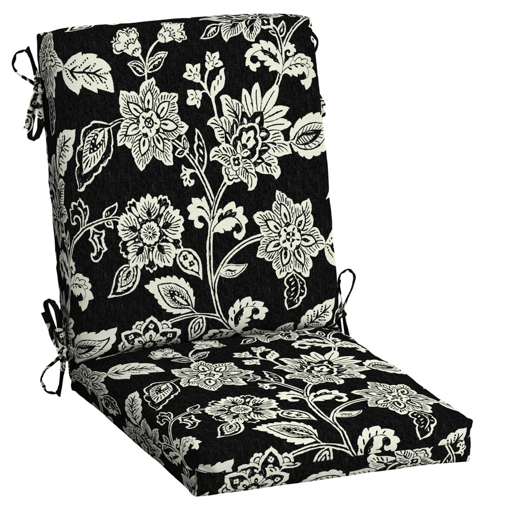 Arden Selections 44  x 20  Black Floral Rectangle Chair Outdoor Seating Cushion