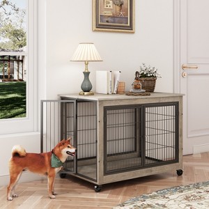 Furniture Style Dog Crate Side Table on Wheels - 1 of 4
