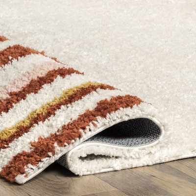 Dotty Half Sunset Shag Area Rug, 6' 7" x 9', Orange and White