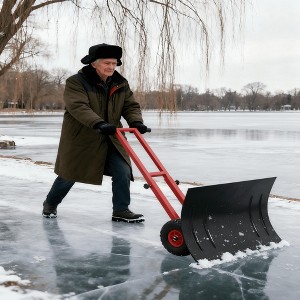 Heavy Duty Snow Shovel with Wheels, 5-Position Angle & Height Adjustable Handle, Sidewalk Yard Snow Plow, Driveway Snow Removal - 1 of 4