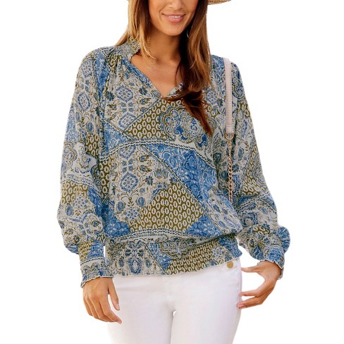 LASCANA Women's Smocked Pattern Blouse Abstract - image 1 of 4