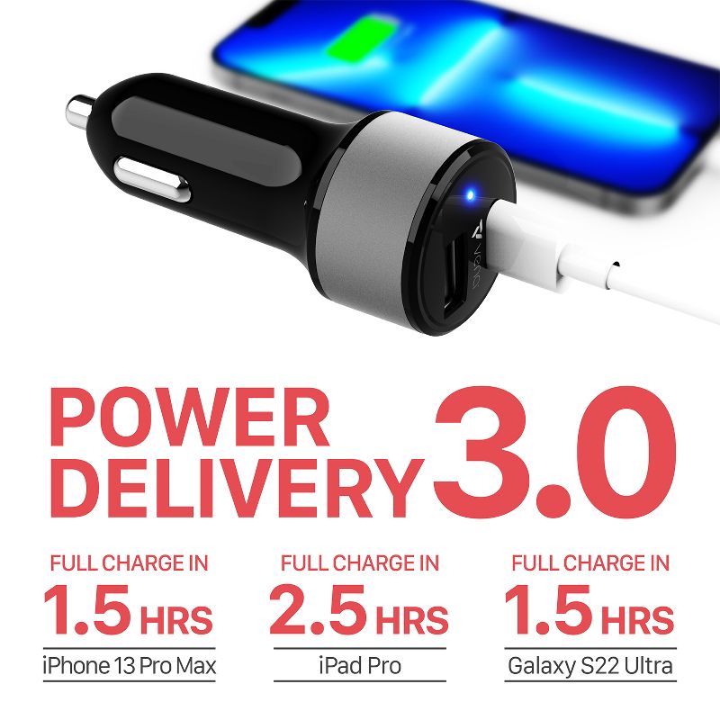 Vena 30W USB-C Car Charger with Power Delivery 3.0, 2 Port Type C PD Fast Charging, 4 of 9