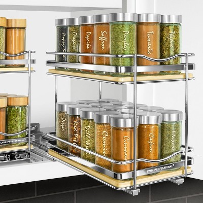 Lynk Professional Slide Out Vertical 6.25" Double Metal/Wood Spice Rack Silver: Kitchen & Pantry Organizer, Pull Out Storage — фото 3