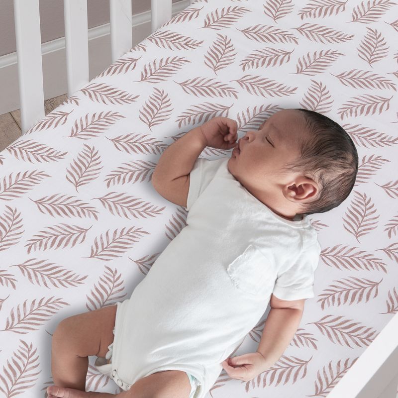 Lambs & Ivy Signature Taupe Leaves Print Organic Cotton Fitted Crib Sheet, 2 of 7