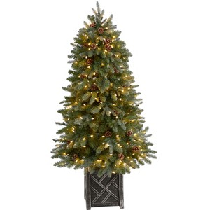 Nearly Natural 5-ft Colorado Fir Flocked Dusted Artificial Christmas Tree with 300 LED Lights - 1 of 4