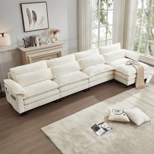 TiramisuBest 113" Cloud Couch Sectional Sofa, L Shape Chenille Couch with Reversible Ottoman,USB Charging,Dual Cushions,Modern Sofa,Dark Grey - 1 of 4