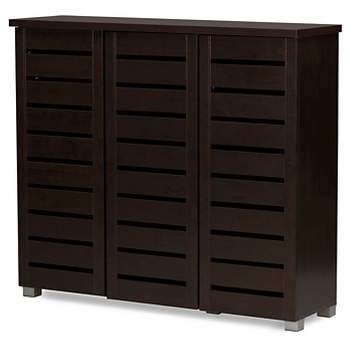 Adalwin Modern and Contemporary 3-Door Wooden Entryway Shoes Storage Cabinet - Dark Brown - Baxton Studio