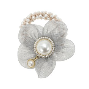 Unique Bargains Floral Rhinestone Faux Pearl Scrunchies 1 Pc - 1 of 4