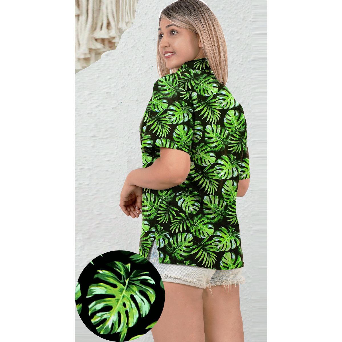 HAPPY BAY Hawaiian Shirts Womens Button Down Holiday Short Sleeve Womens Button Up Blouses Party Tropical Vacation Versatile Shirt XXL Green,Leaf - thumbnail 2