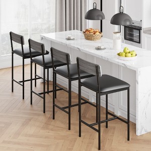 Whizmax Bar Stools Set of 4, Kitchen Bar Stools with Footrest, PU Upholstered Counter Height Barstools, Bar Chairs with Back for Kitchen Island - 1 of 4