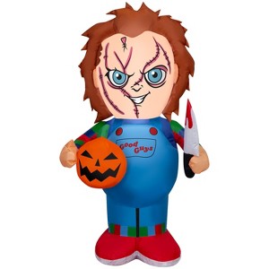 Gemmy Airblown Inflatable Stylized Chucky Holding Pumpkin Universal , 3.5 ft Tall, Multicolored - 1 of 4