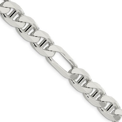 Black Bow Jewelry Mens 10.6mm Sterling Silver Solid Figaro Anchor Chain Necklace