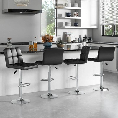 Black Adjustable Swivel Metal Bar Stools Set of 2