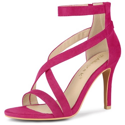 Allegra K Women's Zipper Ankle Strap Open Toe Heeled Sandals
