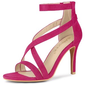 Allegra K Women's Zipper Ankle Strap Open Toe Heeled Sandals - 1 of 4