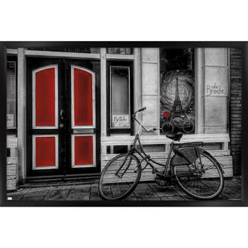 Trends International City Bike in Black and White Color Selected Red Framed Wall Poster Prints