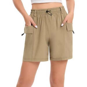 Womens 5" Inseam Hiking Shorts Zipper Multi-Pocket Cargo High-Rise Hiking Shorts Elastic Multifunctional Waist - 1 of 4
