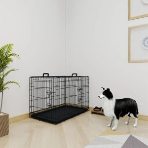 36 inches Black wire dog cage double lock mechanism two doors two handles Double bolt - 1 of 2