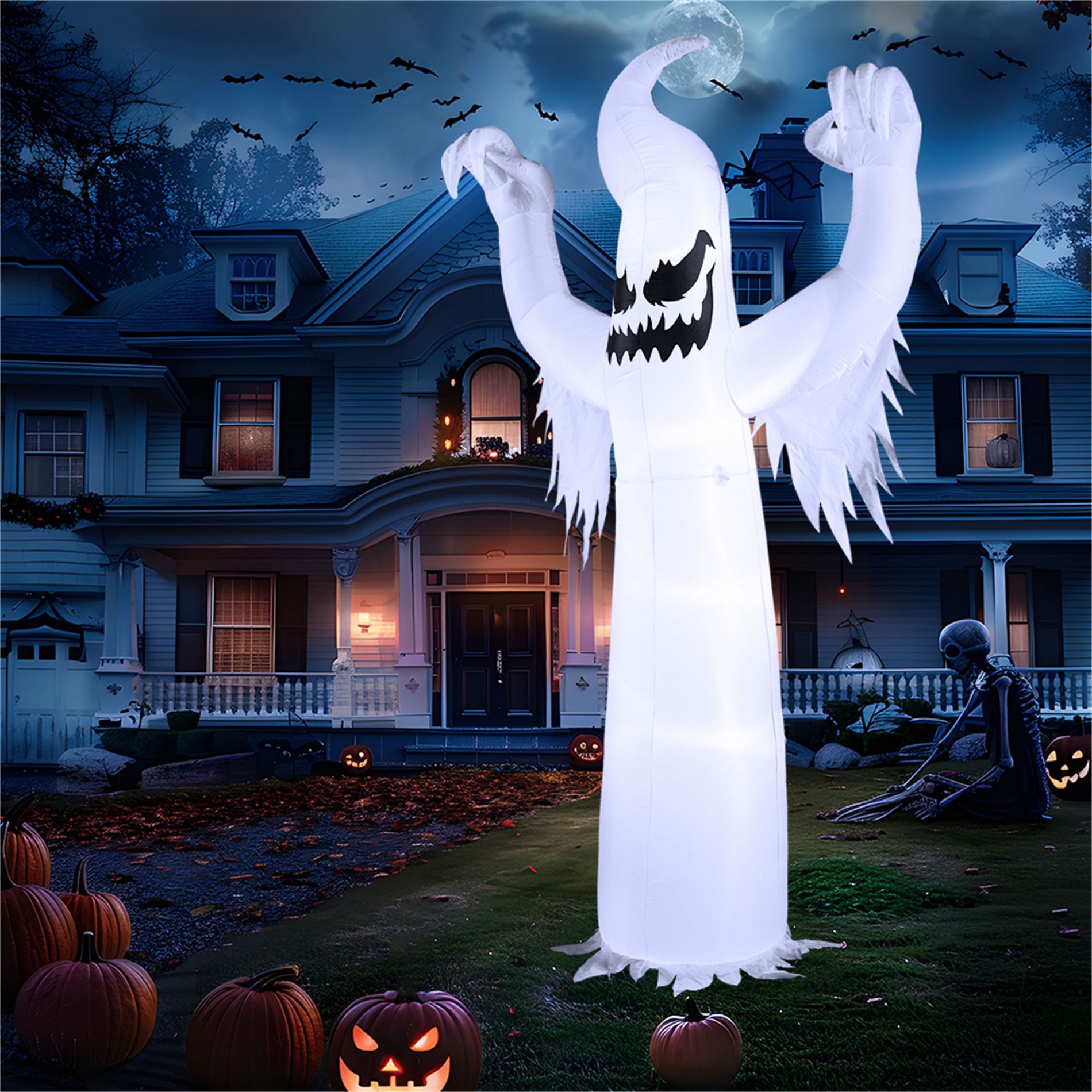 Joyfy 12 FT Halloween Inflatable Outdoor Decoration, Scary Ghost Inflatable with LEDs for Halloween Party Indoor, Outdoor, Yard, Garden, Lawn Decor