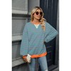 Womens Striped Oversized Sweatshirt Casual Crew Neck Long Sleeve Color Block Stripes Loose Pullover Workout Top Clothes - 4 of 4