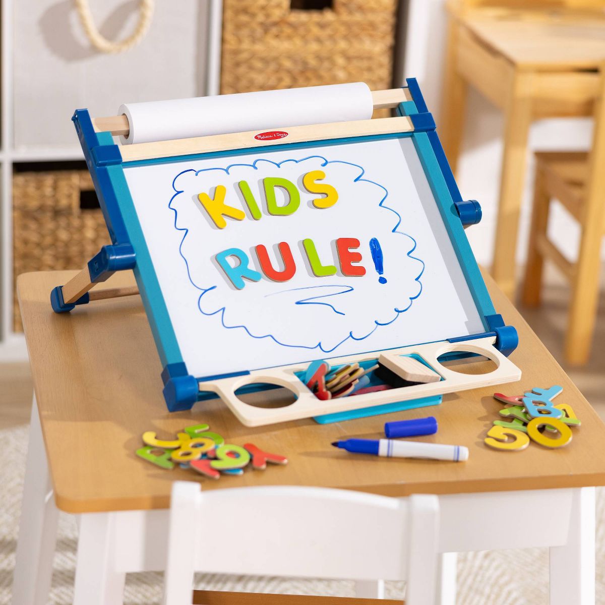 Melissa & Doug Double-Sided Magnetic Tabletop Art Easel - Dry-Erase Board and Chalkboard: Foldable Plastic Activity Surface - thumbnail 9