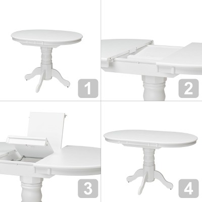 Transitional Round White Wood Extendable Dining Table