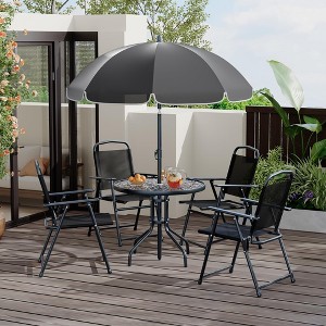 Patio Dining Set for 4 W/Umbrella, Outdoor Furniture Set W/4 Folding Dining Chairs, Outdoor Table Umbrella Set With Tempered Glass Top Dinings Table - 1 of 4