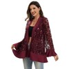 Anna-Kaci Women’s Sequin Mesh Cardigan with Sheer Embellished Sleeves and Flowing Open Front Design for Layering Style - 4 of 4