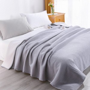 3 Layers Cotton Muslin Bed Blanket, Breathable Thermal Yarn Dyed Blanket - NTBAY - 1 of 4