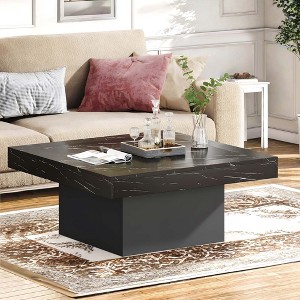 Kumasinova Square Wood Coffee Table,35.43" Center Dining Table with LED Lights for Living Room,Bedroom,Meeting Room,Black - 1 of 4
