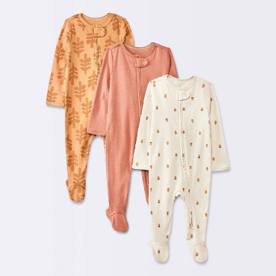 Image of Baby Girls' 3pk Acorns Sleep N' Play - Cloud Island™ Yellow 3-6M