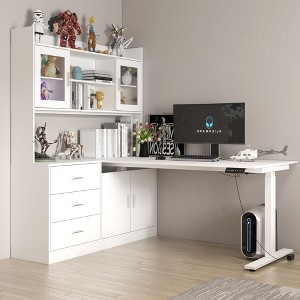Famapy Liftable Desk Computer Desk Large Desktop All-in-One Composite Storage Cabinet White - 1 of 4