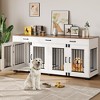Double Dog Crate Furniture, 71 in  Indoor Wooden Dog Kennel with Removable Divider, 3 Drawers, for Medium Large Breeds, Brown+White - 2 of 4