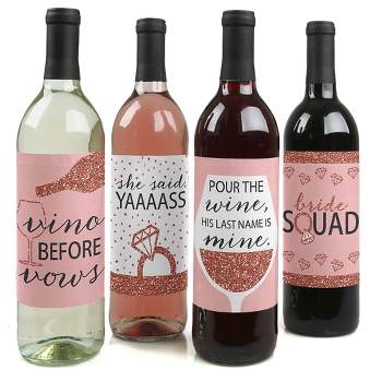 Big Dot of Happiness Bride Squad - Rose Gold Bridal Shower or Bachelorette Party Decorations for Women - Wine Bottle Label Stickers - Set of 4