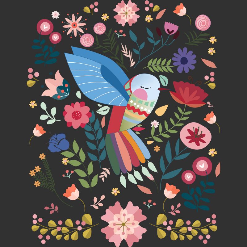 Men's Design By Humans Folk Art Inspired Hummingbird With A Flurry Of Flowers By LittleBunnySunshine T-Shirt, 2 of 5
