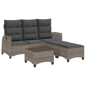 vidaXL 3 Piece Patio Sofa Set with Cushions L-shaped Couch Set Poly Rattan - Gray - 1 of 4