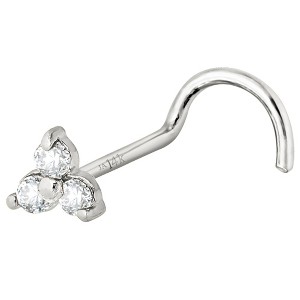 Jewelry Avalanche 3-stone 0.03ctw Diamond Screw Nose Stud 22G Solid 14K Gold - 1 of 4