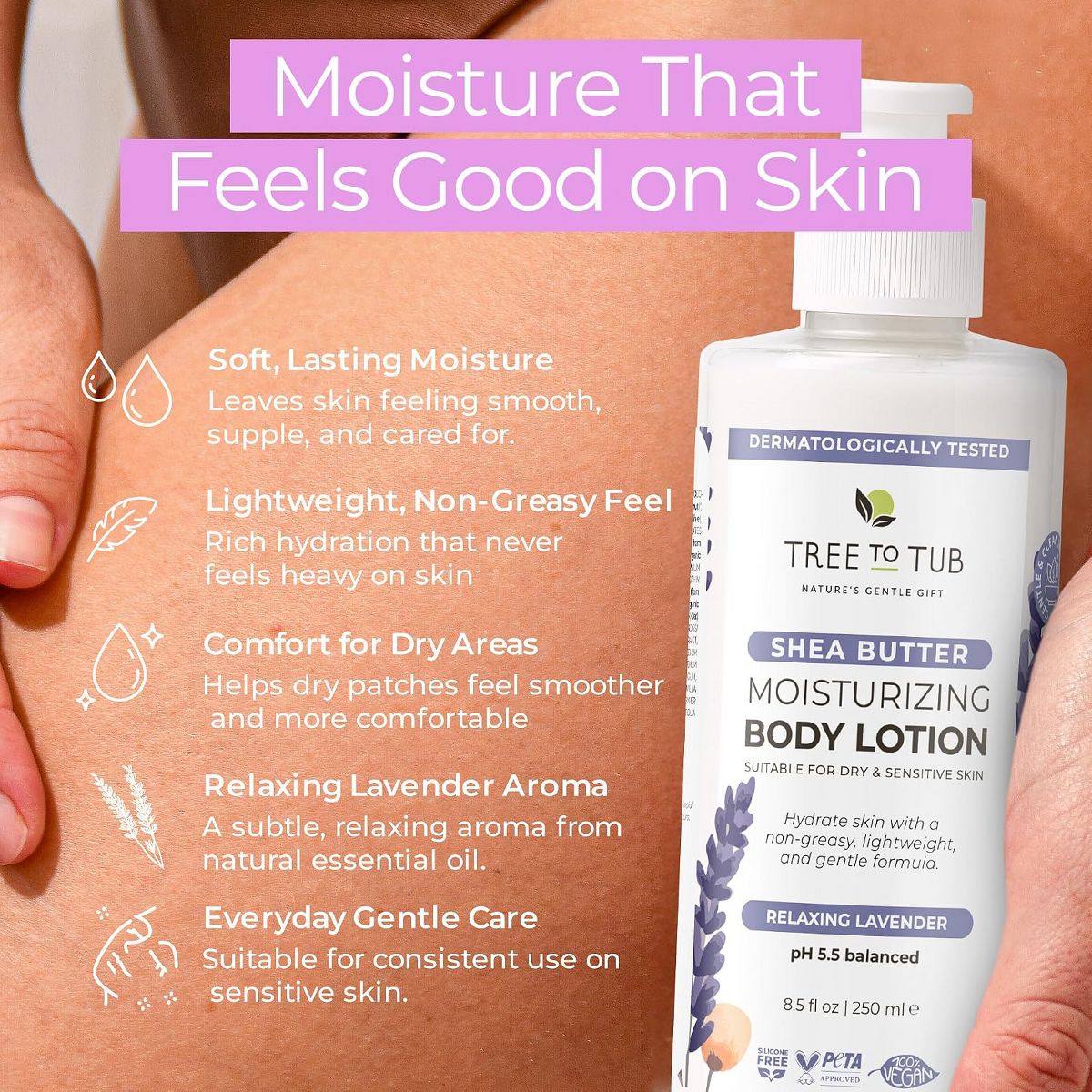 Tree To Tub Lavender Shea Butter Body Lotion for Dry Skin - Moisturizing Sensitive Skin Lotion for Women & Men, Body Moisturizer Organic Cocoa Butter - thumbnail 2